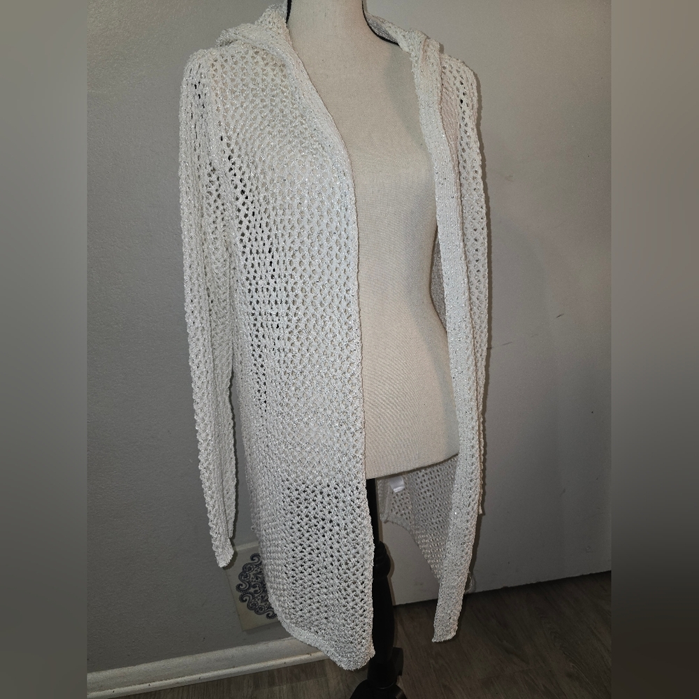 Joie Open-Knit Hooded Cardigan in White